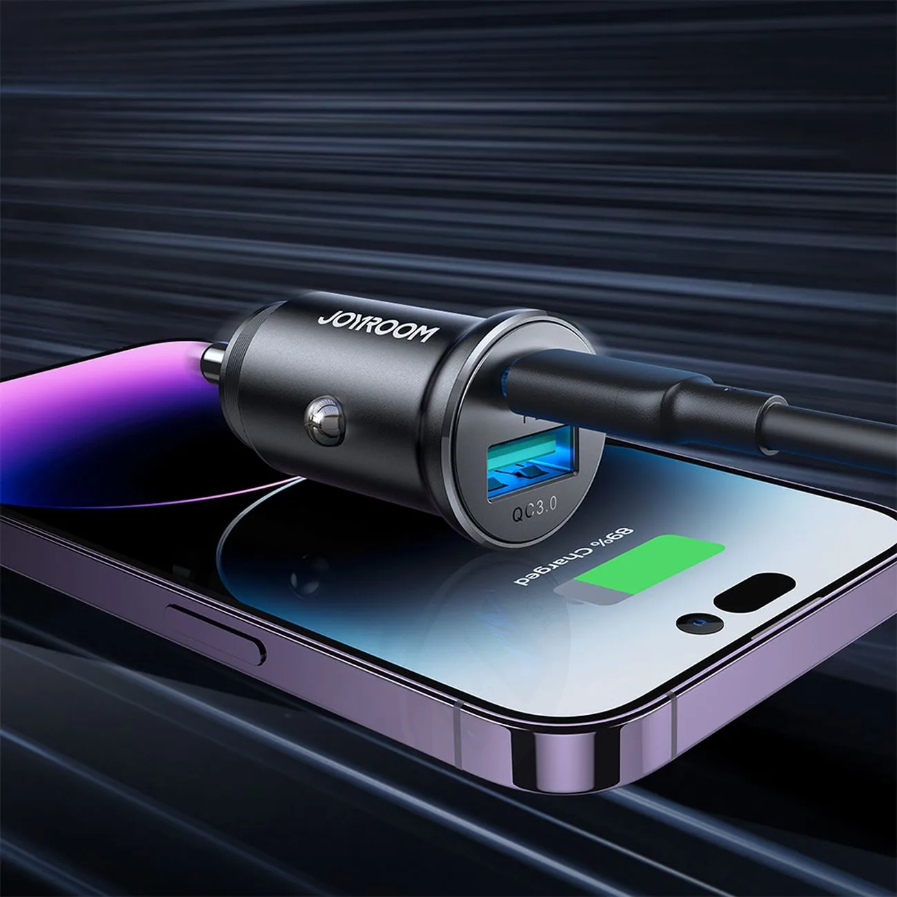 30W Mini Car Charger USB-A QC3.0 USB-C PD Black 7