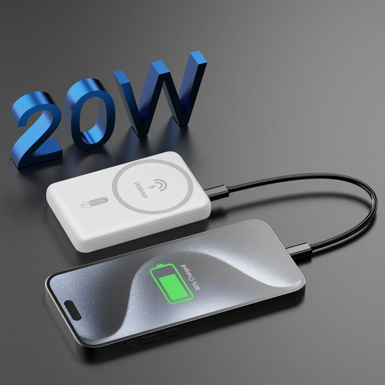 5000mAh Magnetic Power Bank with MagSafe Inductive Charger, White 4