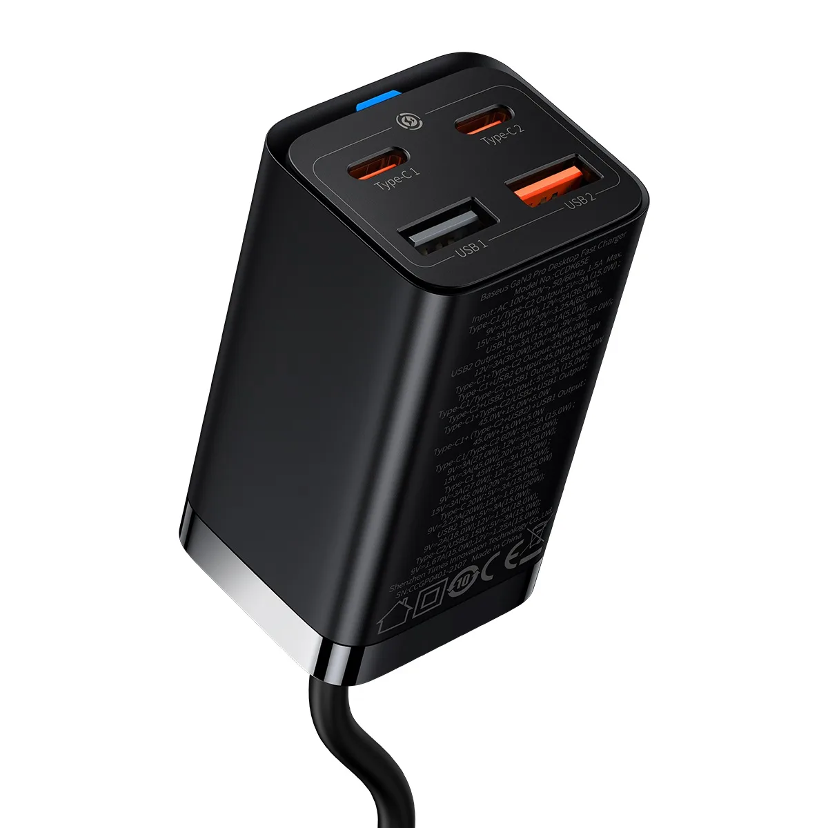 Rýchla nabíjačka GaN3 Pro do zásuvky 2x USB-C / 2x USB 65 W PD QC + 1 m USB-C kábel, čierna 11