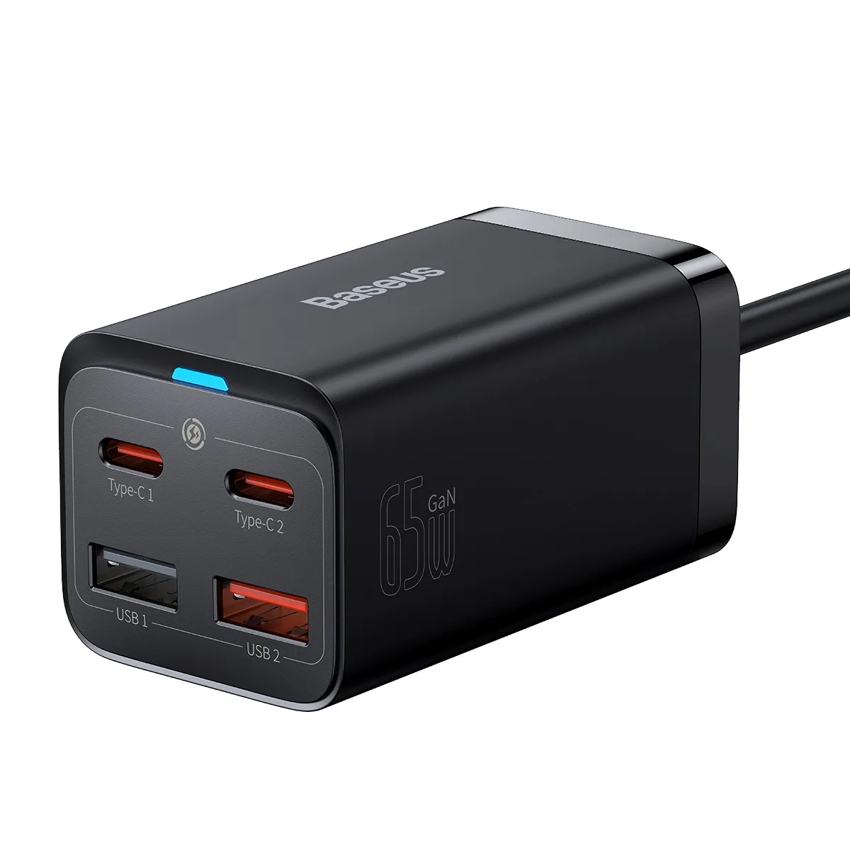 Rýchla nabíjačka GaN3 Pro do zásuvky 2x USB-C / 2x USB 65 W PD QC + 1 m USB-C kábel, čierna 2
