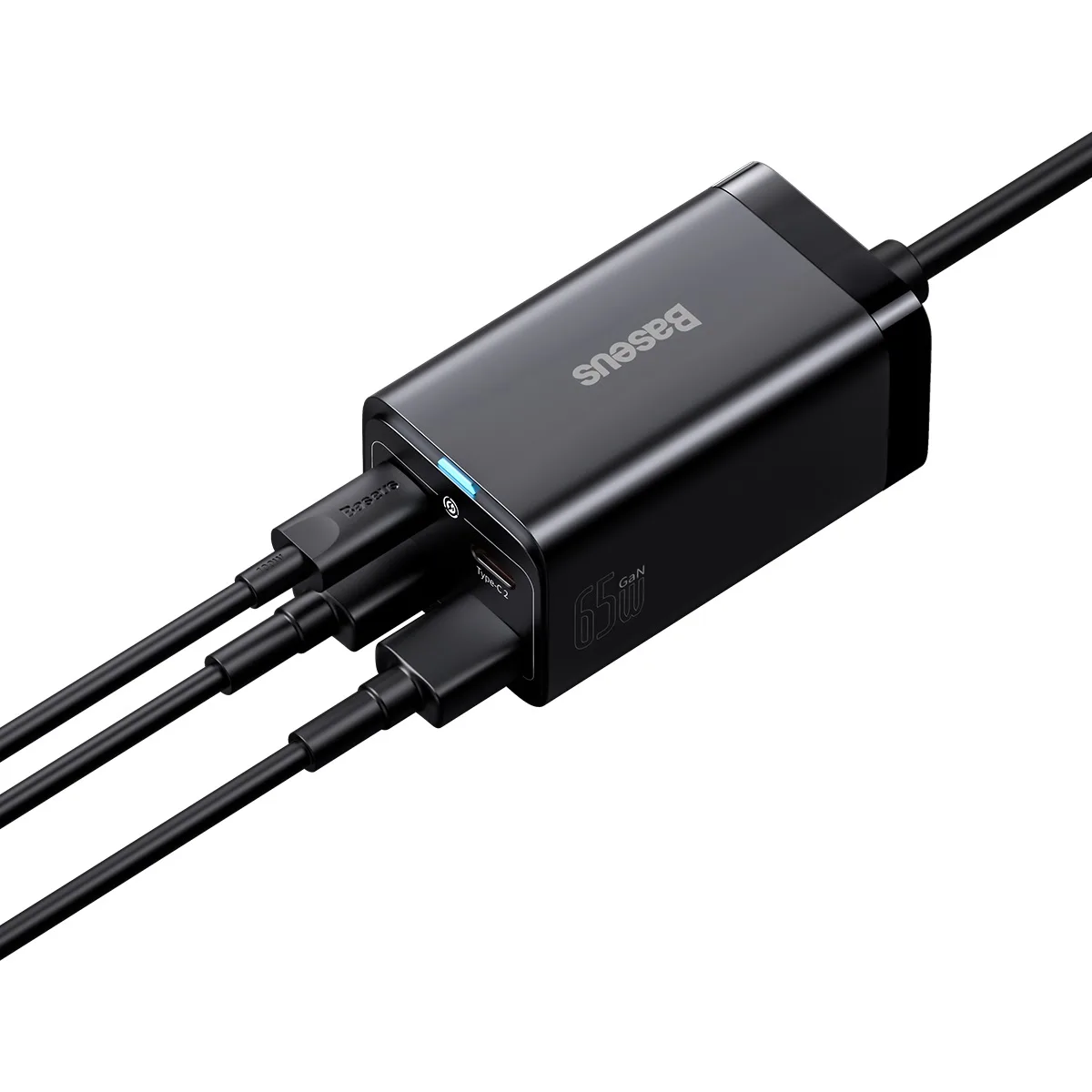Rýchla nabíjačka GaN3 Pro do zásuvky 2x USB-C / 2x USB 65 W PD QC + 1 m USB-C kábel, čierna 4