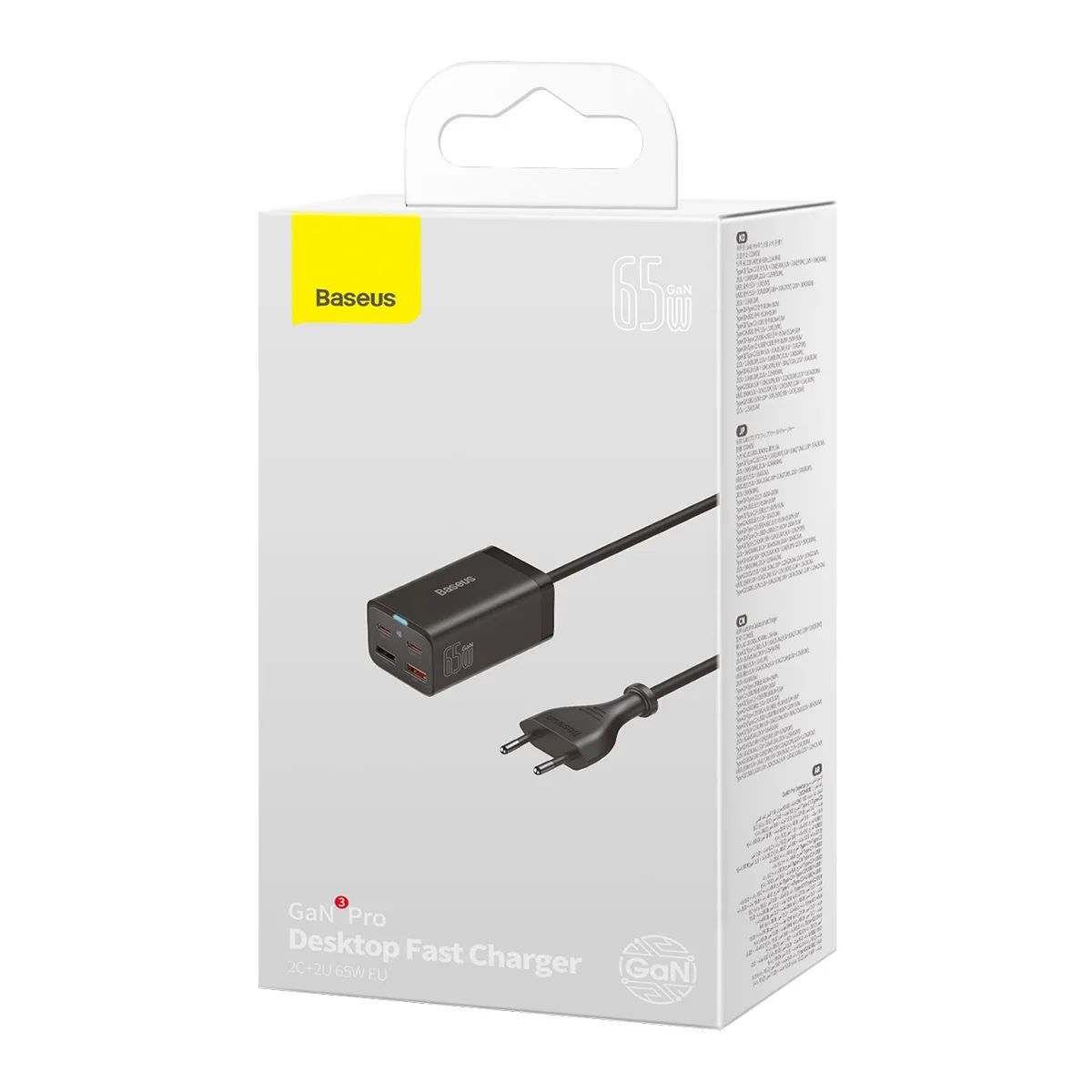 Rýchla nabíjačka GaN3 Pro do zásuvky 2x USB-C / 2x USB 65 W PD QC + 1 m USB-C kábel, čierna 5
