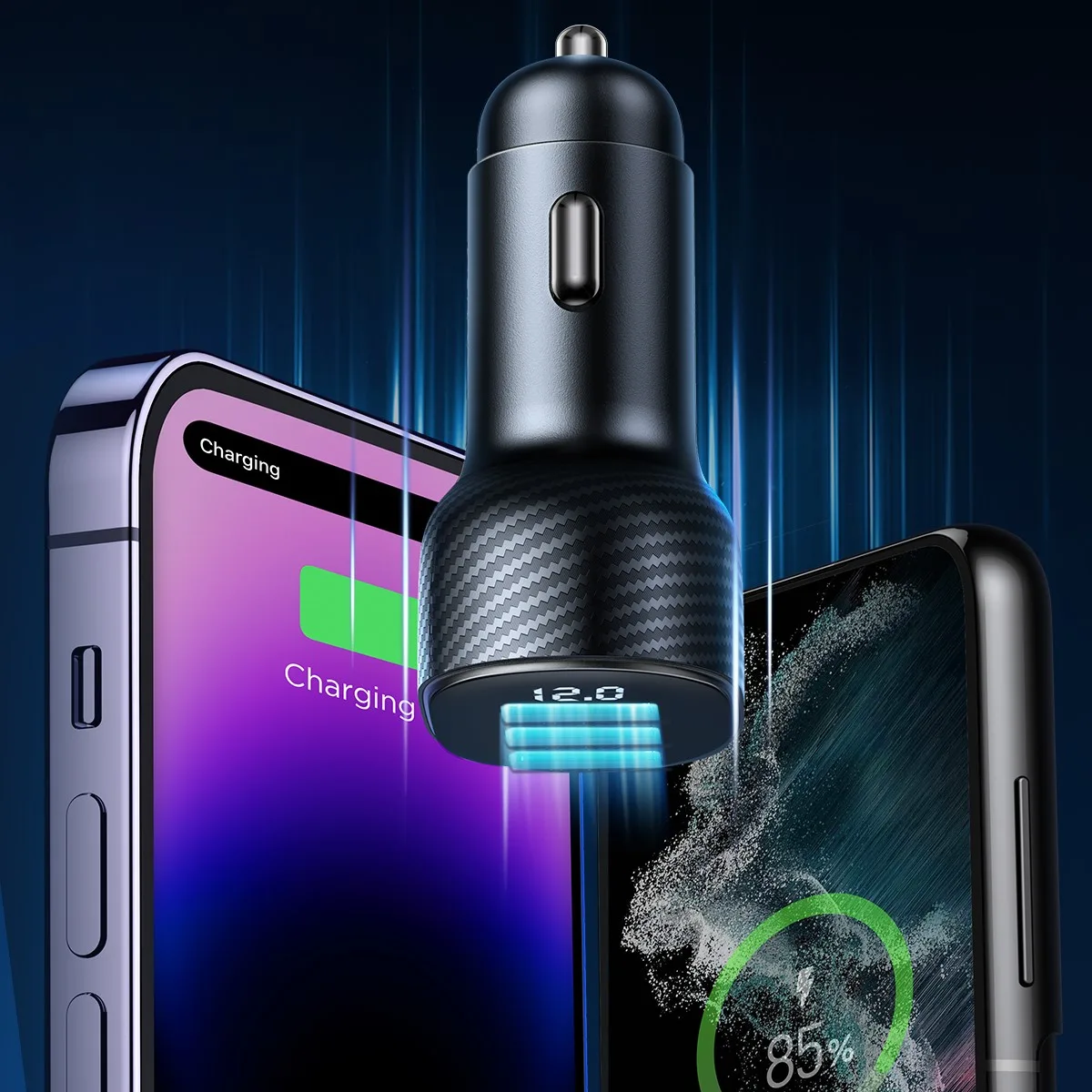 Ładowarka samochodowa 3.4A z wyświetlaczem 3x USB-A czarna 10