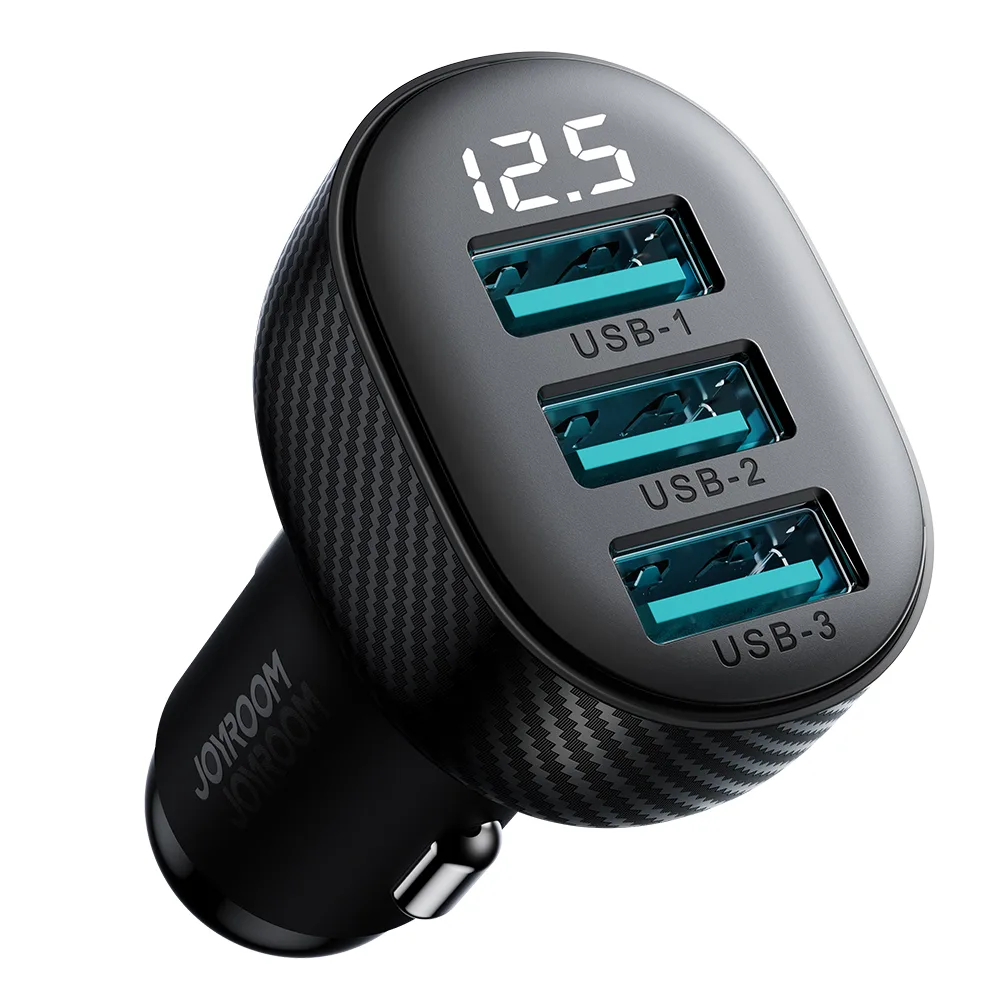 Ładowarka samochodowa 3.4A z wyświetlaczem 3x USB-A czarna 4