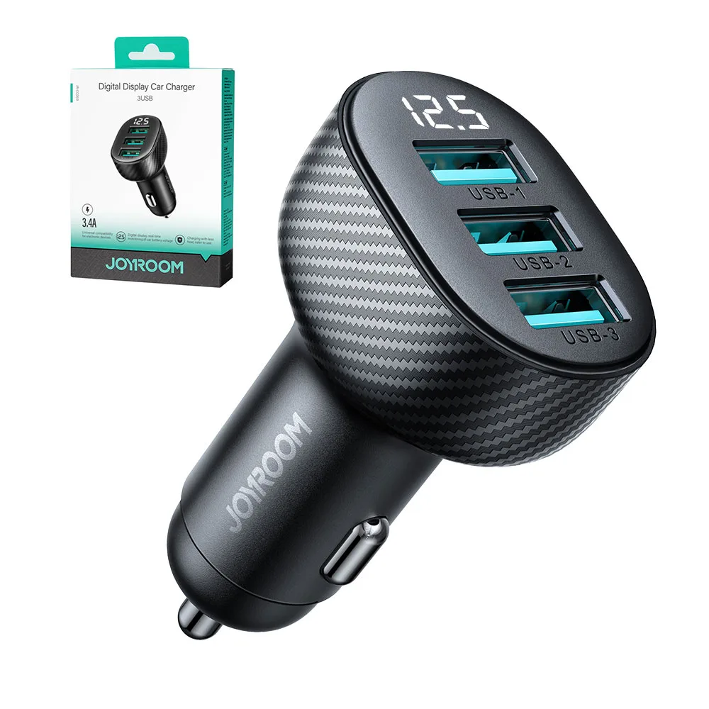 Ładowarka samochodowa 3.4A z wyświetlaczem 3x USB-A czarna 6