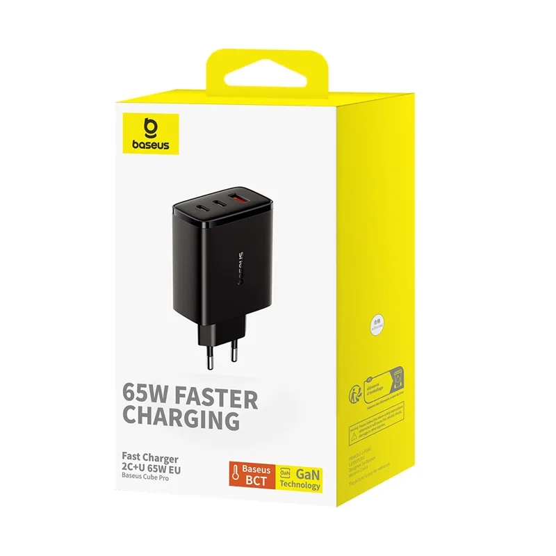GaN Cube Pro 65 W 2x USB-C USB-A fali töltő, fekete