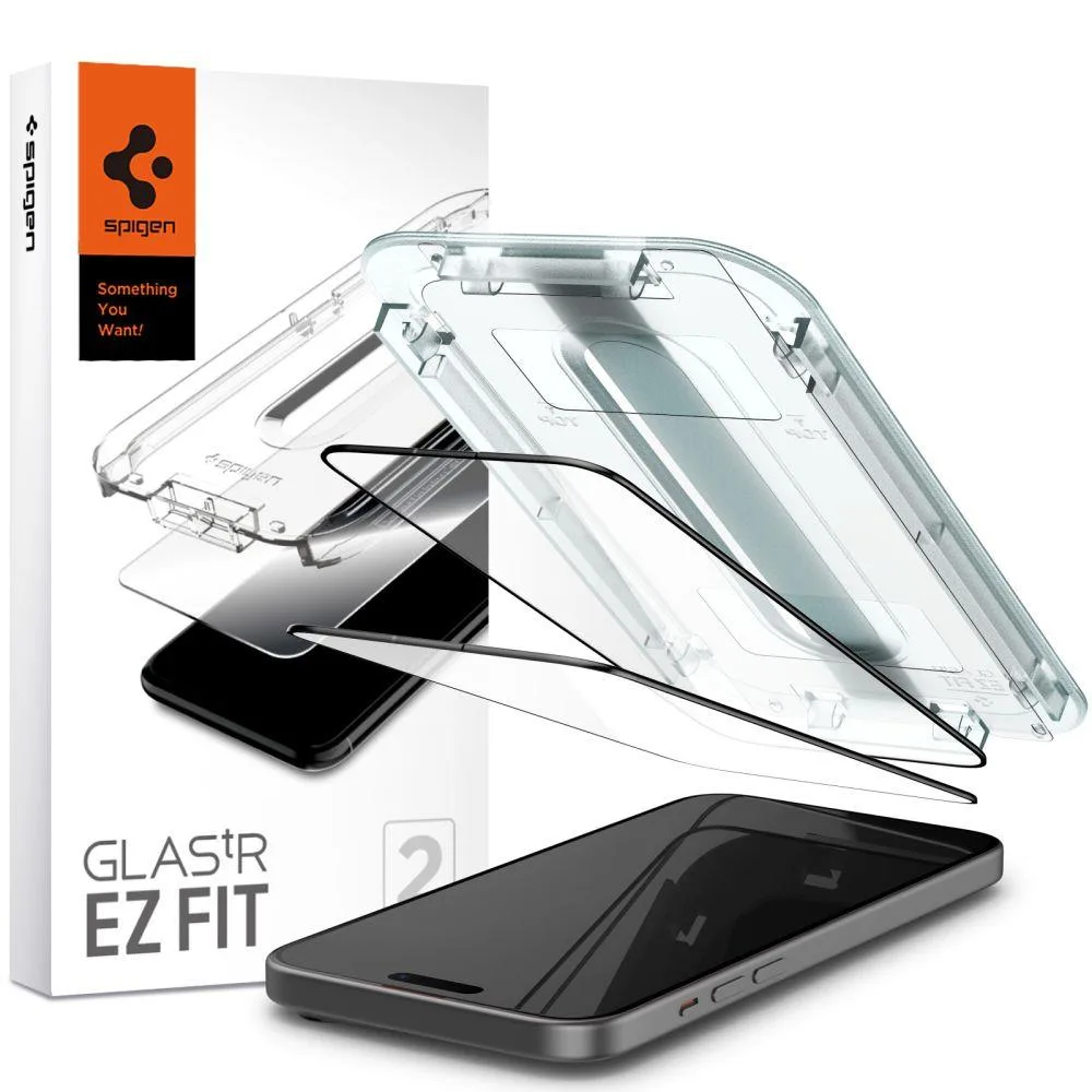 Sticlă temperată Glas.tR EZ Fit FC pentru iPhone 15, negru - pachet de 2 bucăți