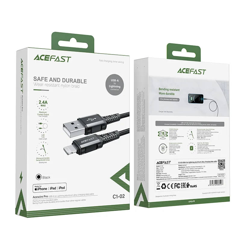 MFI-tanúsítvánnyal rendelkező iPhone USB–Lightning kábel, 2,4 A, 1,2 m, fekete 5