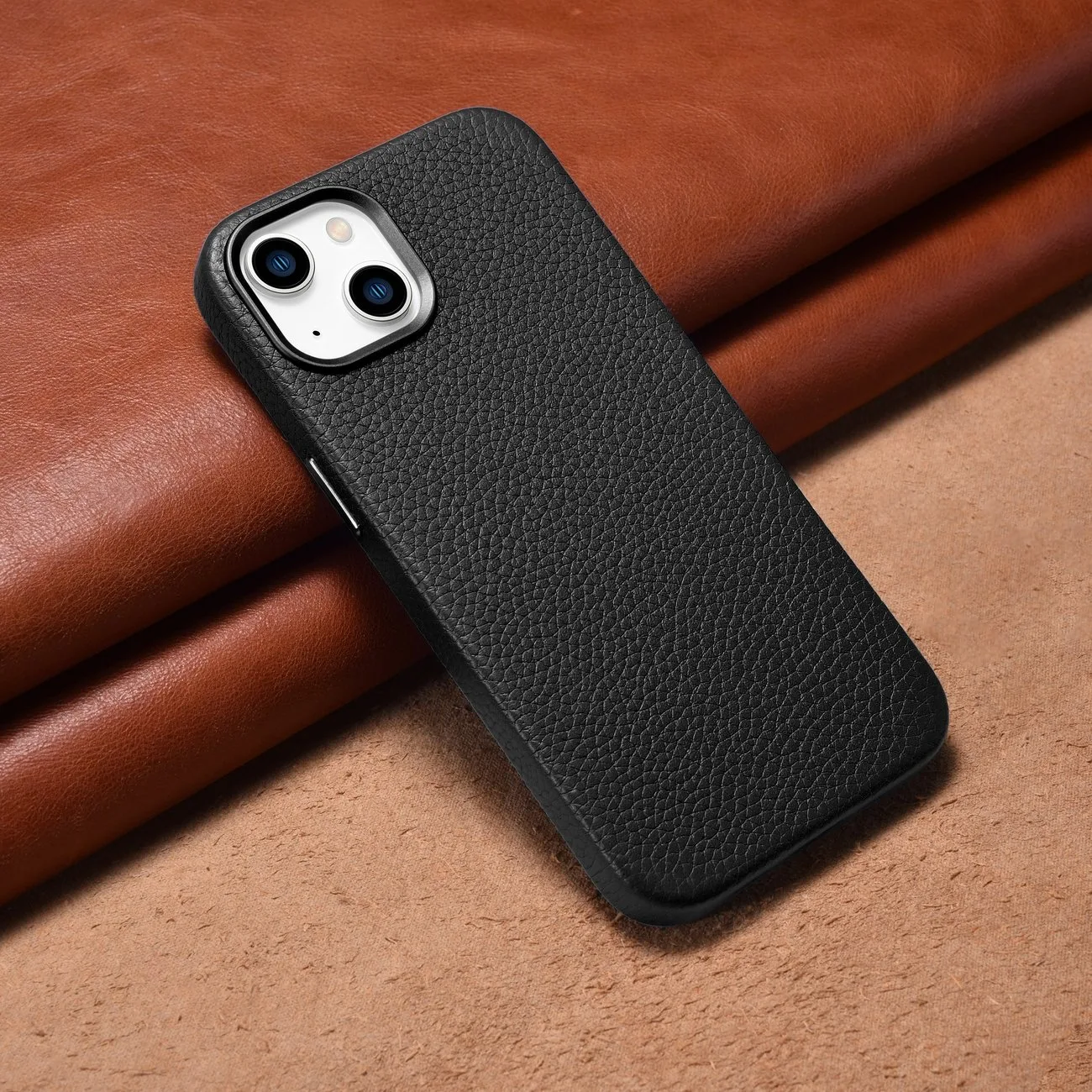 Magnetic iPhone 14 Plus leather case with MagSafe Litchi Premium Leather Case, black 10