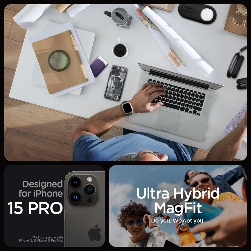 Ultra Hybrid Mag tok MagSafe-vel iPhone 15 Pro-hoz, szürke és fekete 10