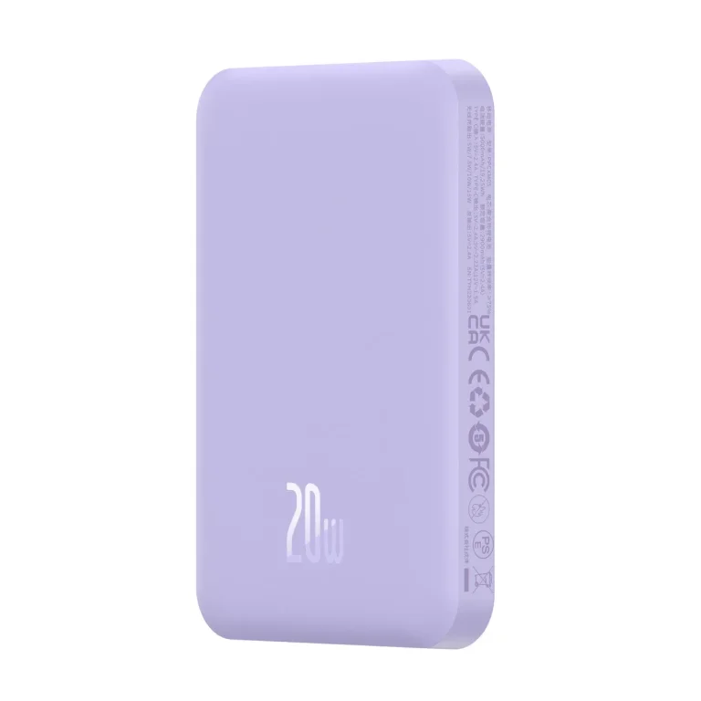5000 mAh-s, 20 W-os mini power bank + lila USB-C kábel 20 V / 3 A