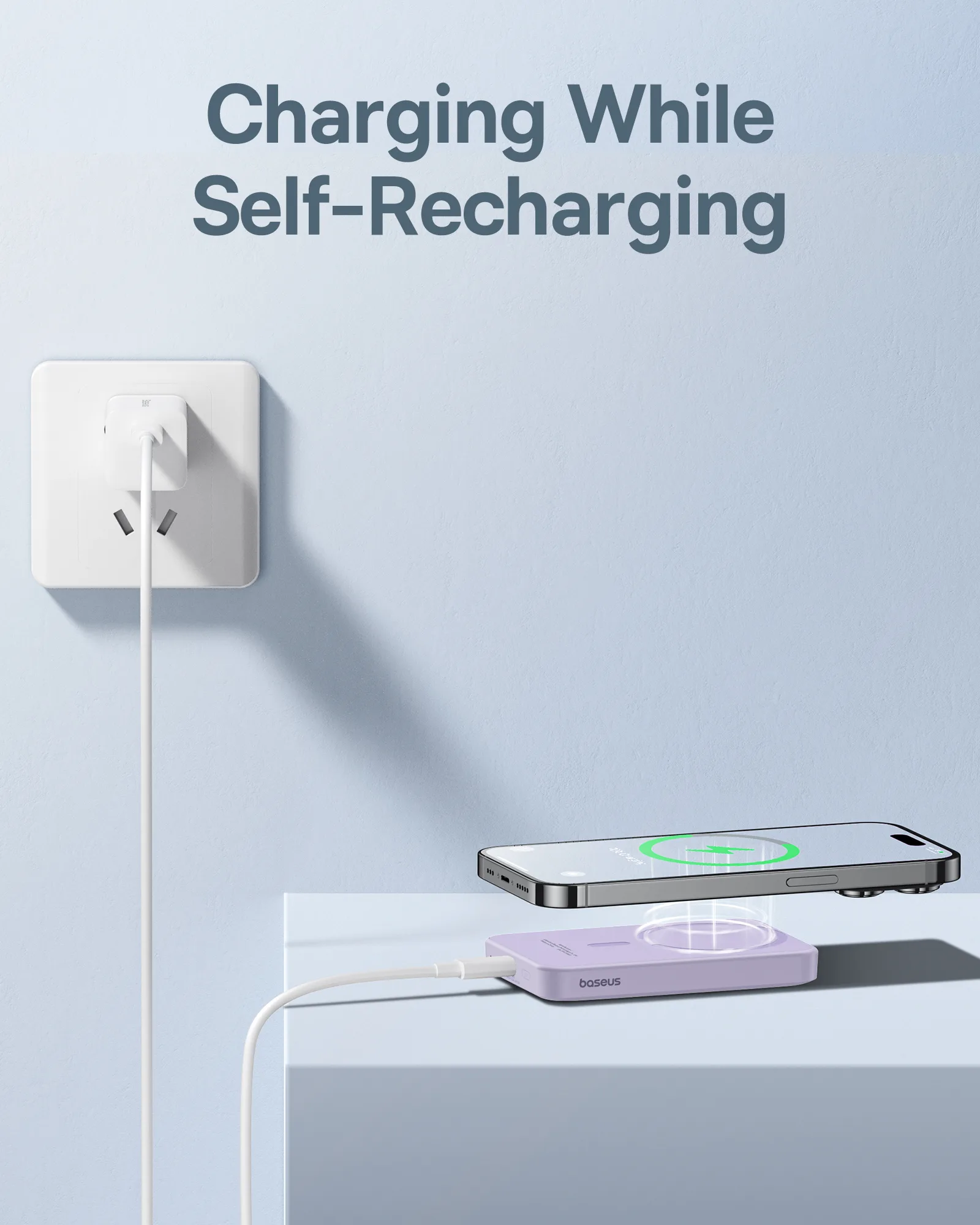 Mini power bank de 5000 mAh, 20 W + cablu USB-C violet de 20 V / 3 A 10