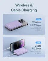 5000 mAh-s, 20 W-os mini power bank + lila USB-C kábel 20 V / 3 A 9