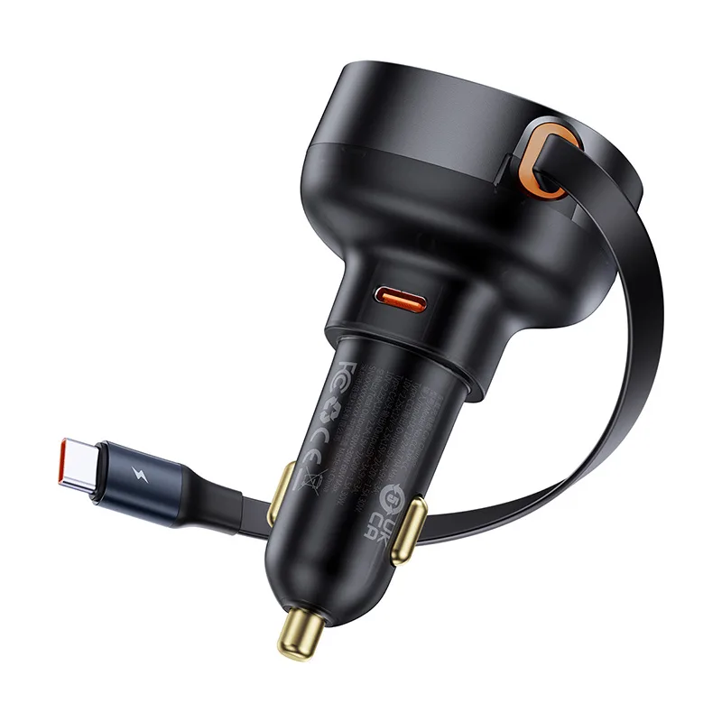 Enjoyment Pro autós töltő behúzható USB-C kábellel, 60 W, fekete