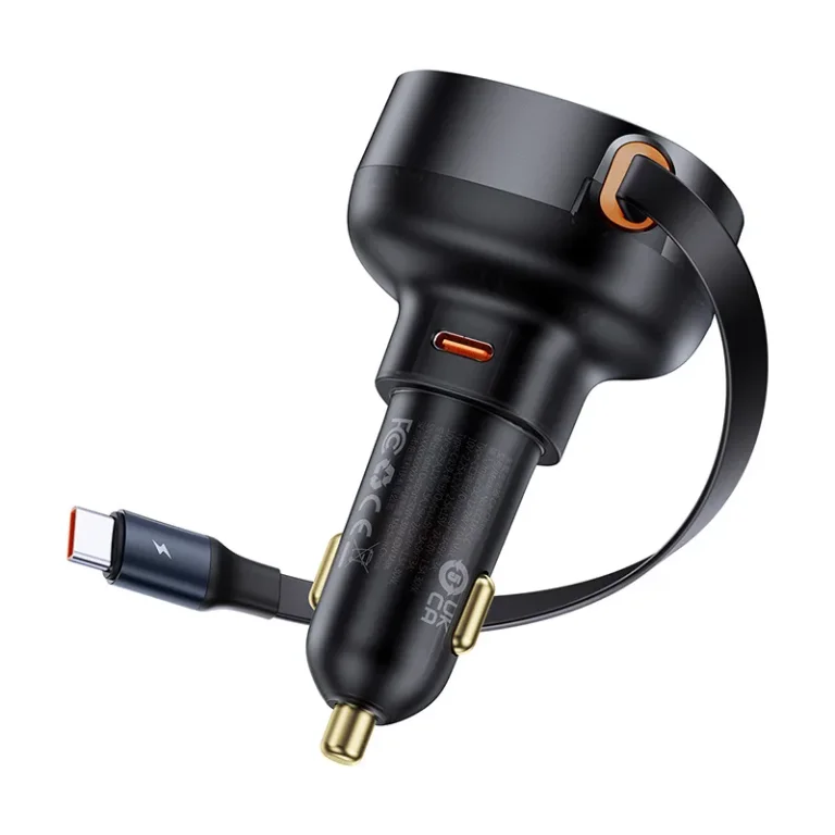 Enjoyment Pro autós töltő behúzható USB-C kábellel, 60 W, fekete