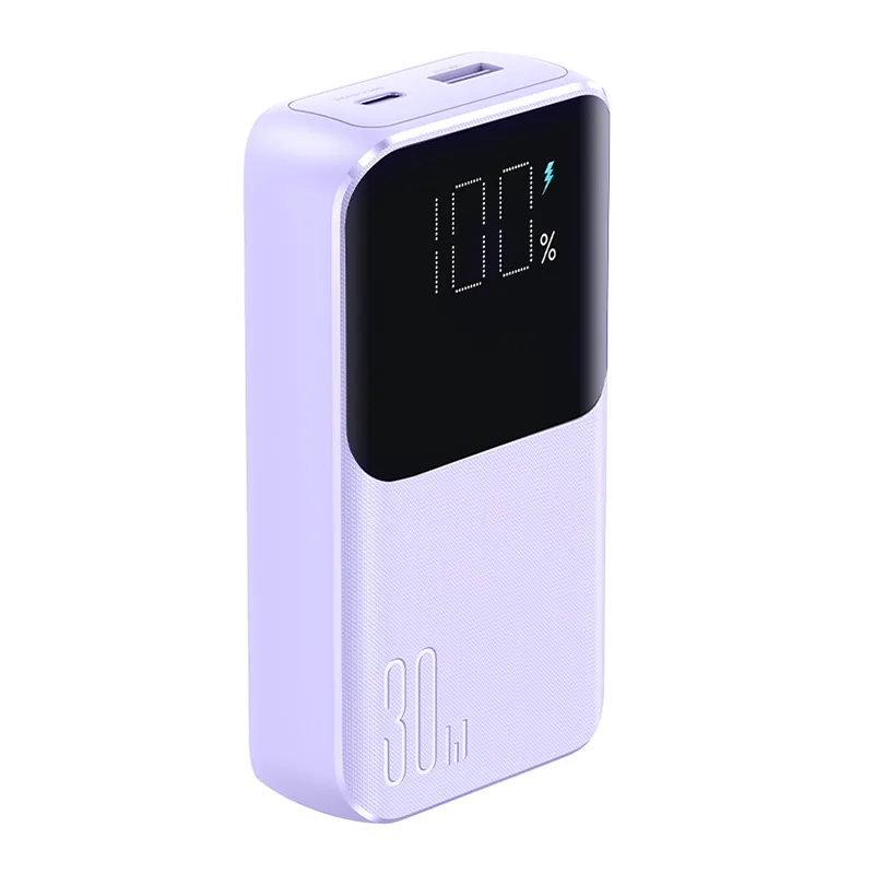 30 W-os, 10 000 mAh-s powerbank beépített iPhone Lightning és USB-C kábelekkel, lila