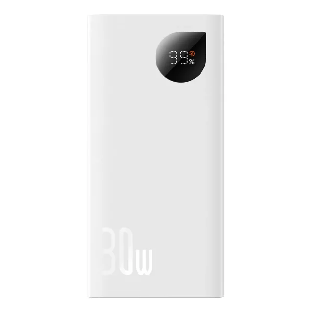 Adaman2 10000mAh power bank digitális kijelzővel, 2x USB-A / 1x USB-C 30W, fehér