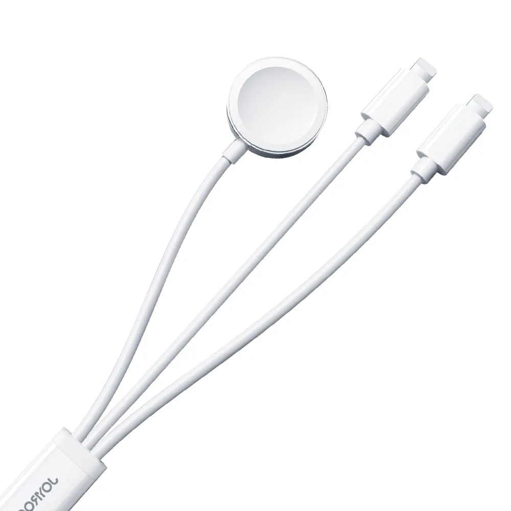 3-in-1-USB-A-Kabel mit induktivem Ladegerät + 2x iPhone Lightning 1,2 m Weiß 2
