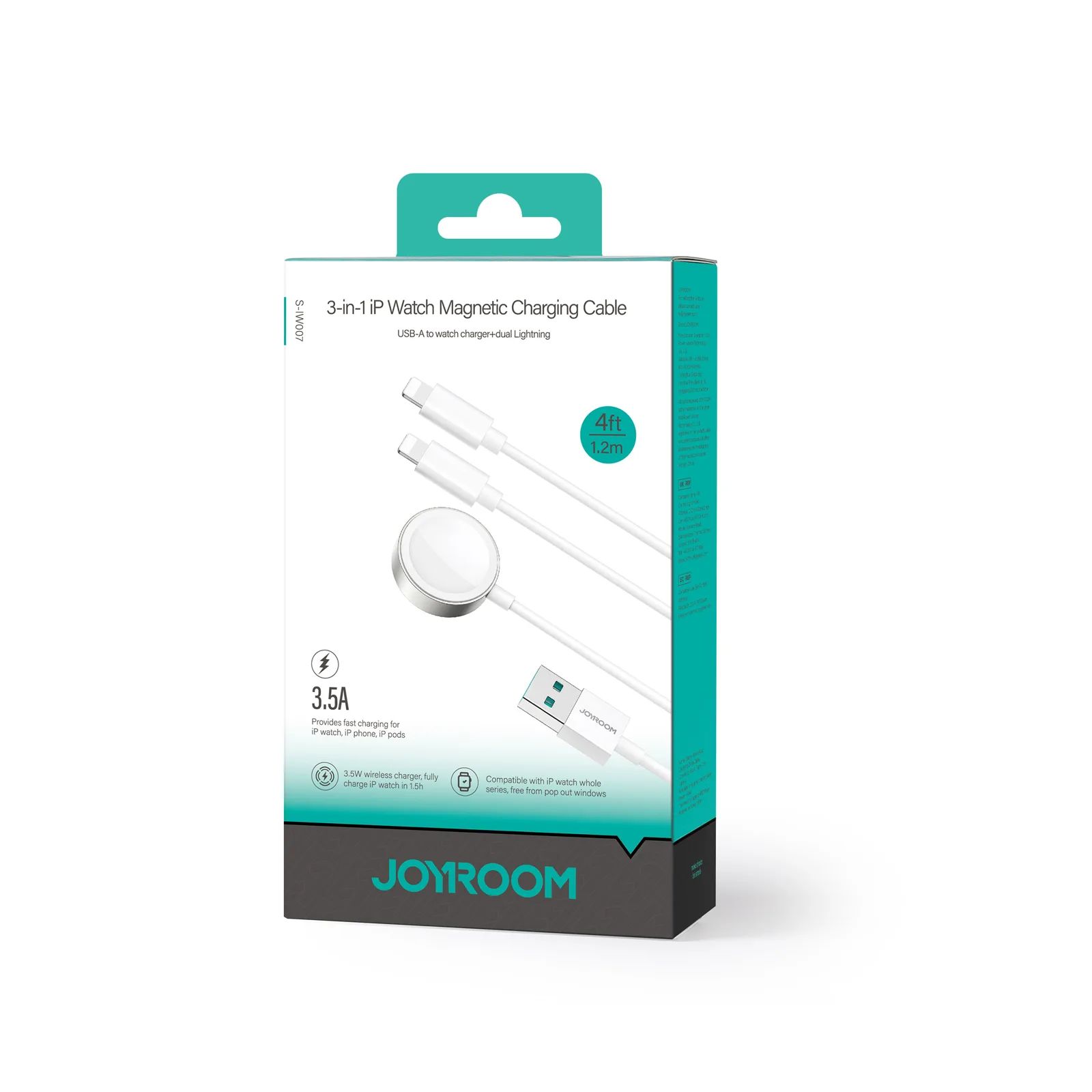 3-in-1-USB-A-Kabel mit induktivem Ladegerät + 2x iPhone Lightning 1,2 m Weiß 5
