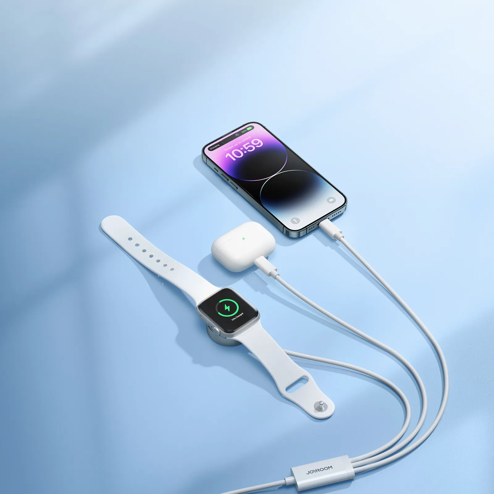 3-in-1-USB-A-Kabel mit induktivem Ladegerät + 2x iPhone Lightning 1,2 m Weiß 8