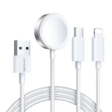 3-in-1-USB-A-Kabel mit induktivem Ladegerät + 1x iPhone Lightning + 1x USB-C, 1,2 m, weiß