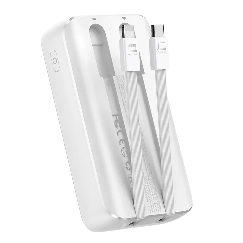 10000 mAh-s mini power bank beépített kábelekkel JR-PBC06 30 W Fehér 3