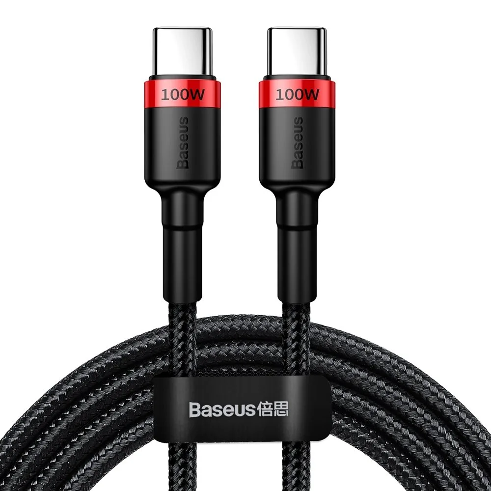 Tartós nylon USB-C PD kábel, 100 W, 20 V, 5 A, 2 m, fekete
