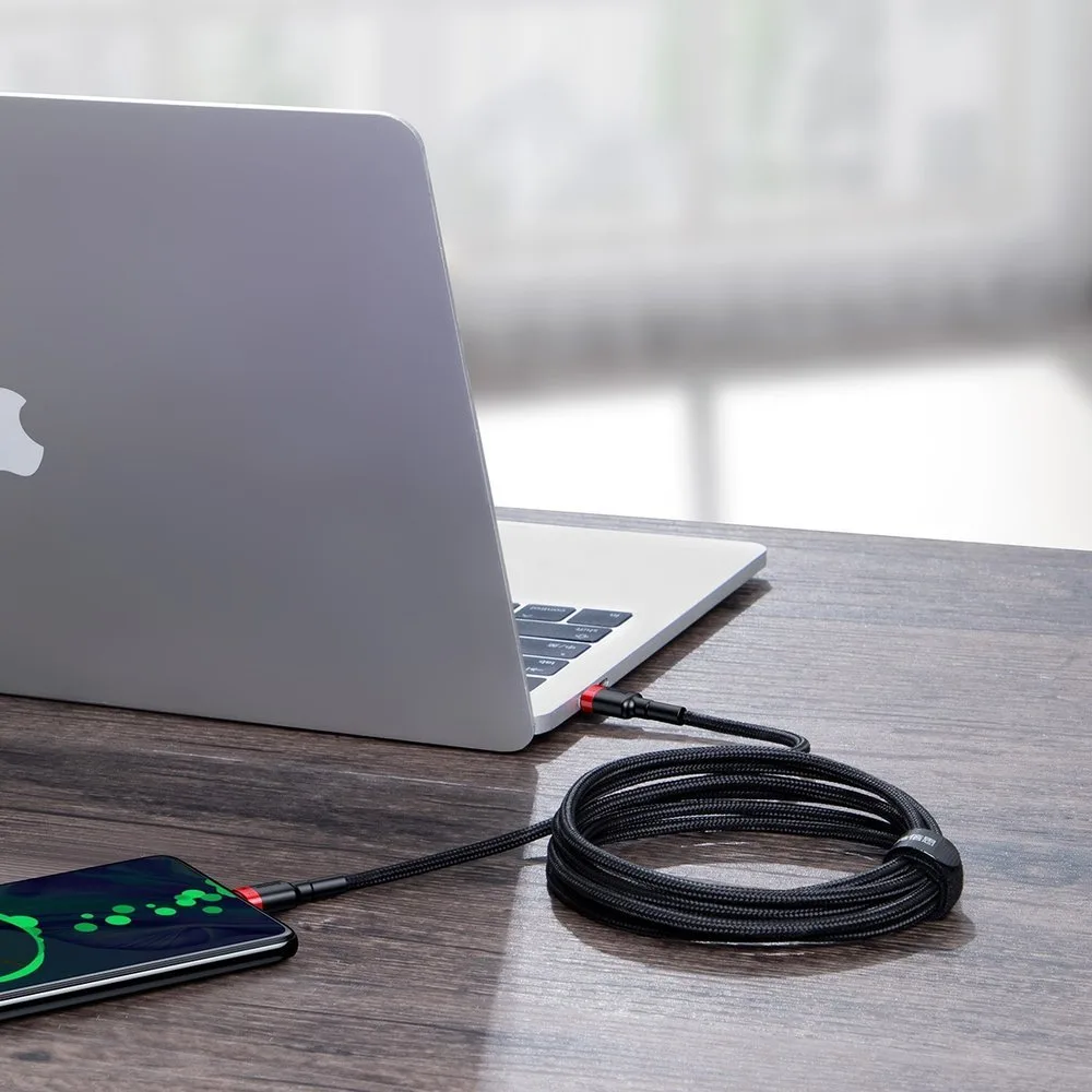 Tartós nylon USB-C PD kábel, 100 W, 20 V, 5 A, 2 m, fekete 6
