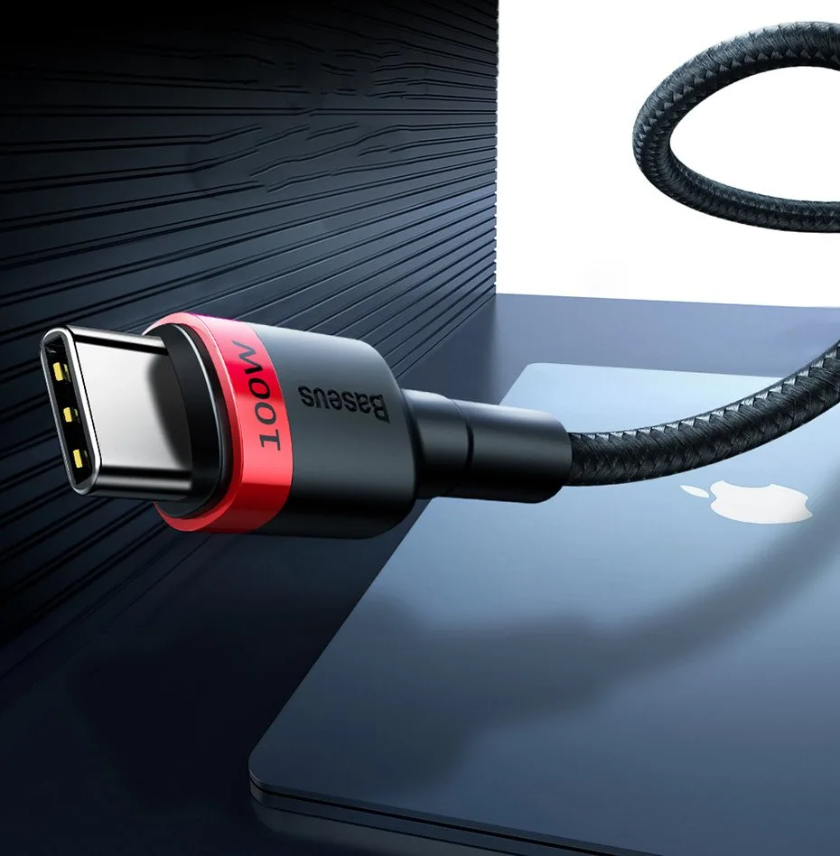 Tartós nylon USB-C PD kábel, 100 W, 20 V, 5 A, 2 m, fekete 7