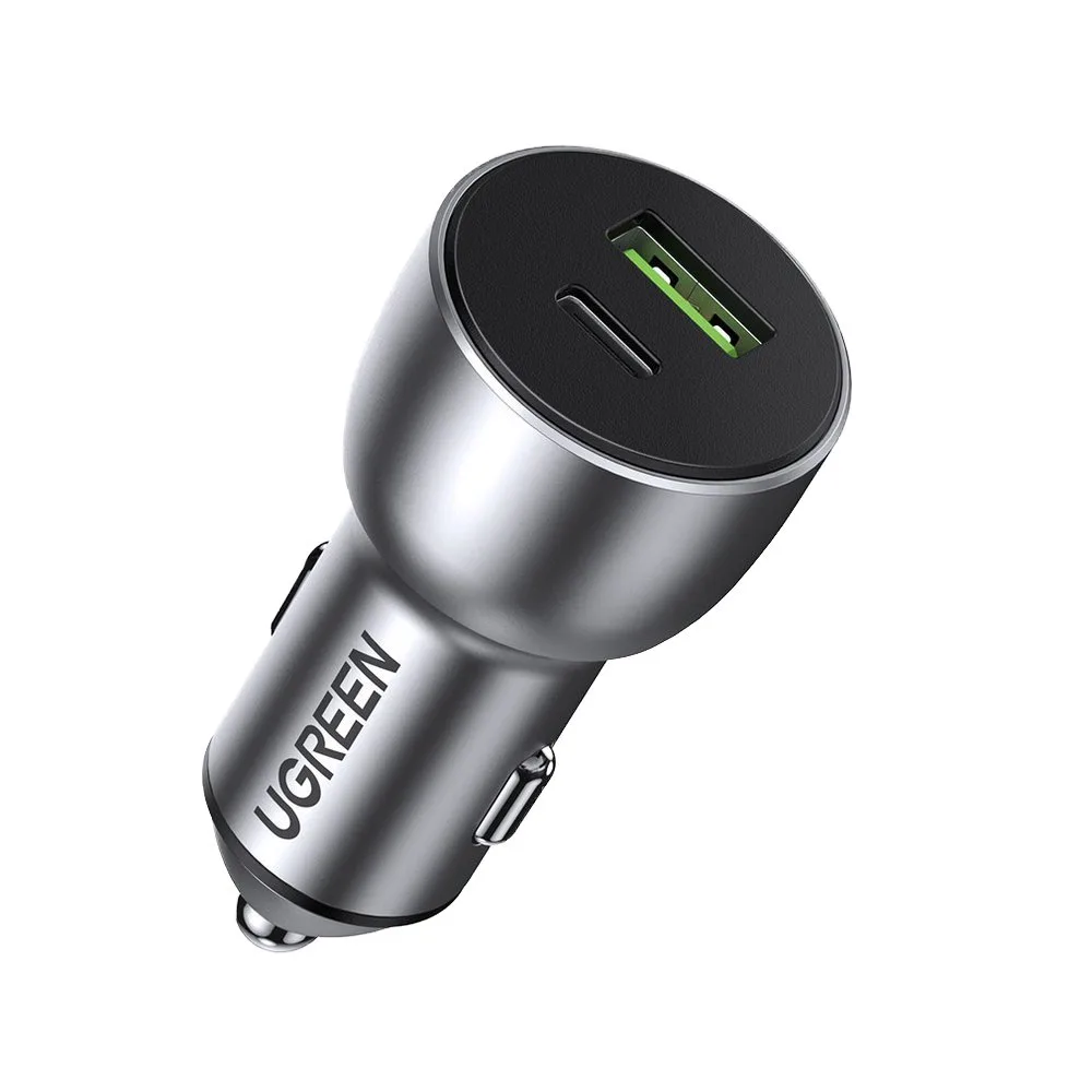 USB és USB-C autós töltő, QC 3.0, PD 36 W, 3 A, szürke