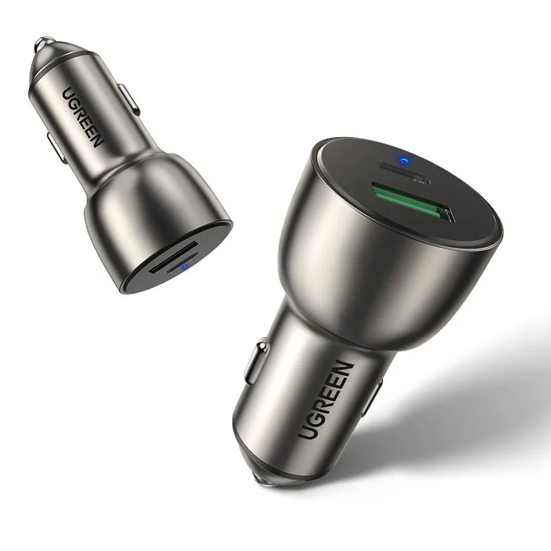 USB and USB-C Car Charger, QC 3.0, PD 36W, 3A, Gray 2
