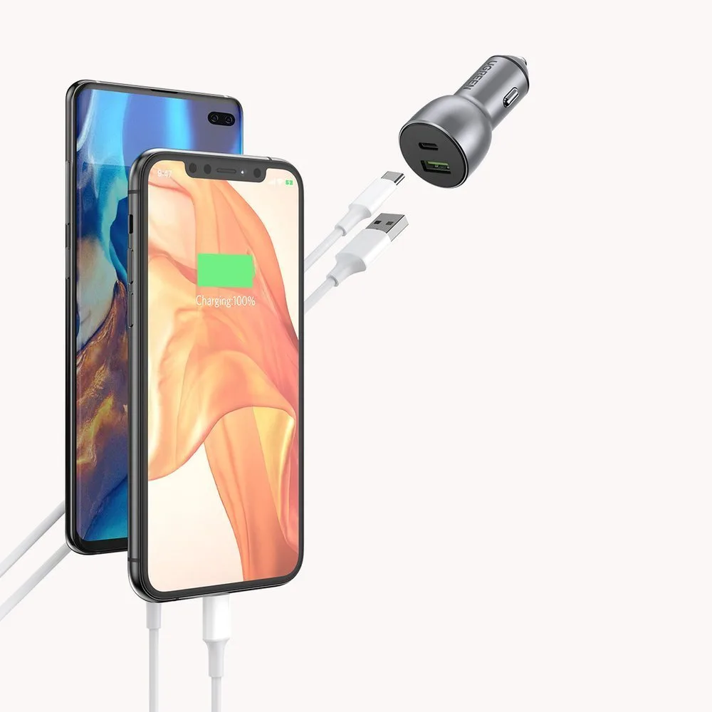USB and USB-C Car Charger, QC 3.0, PD 36W, 3A, Gray 5