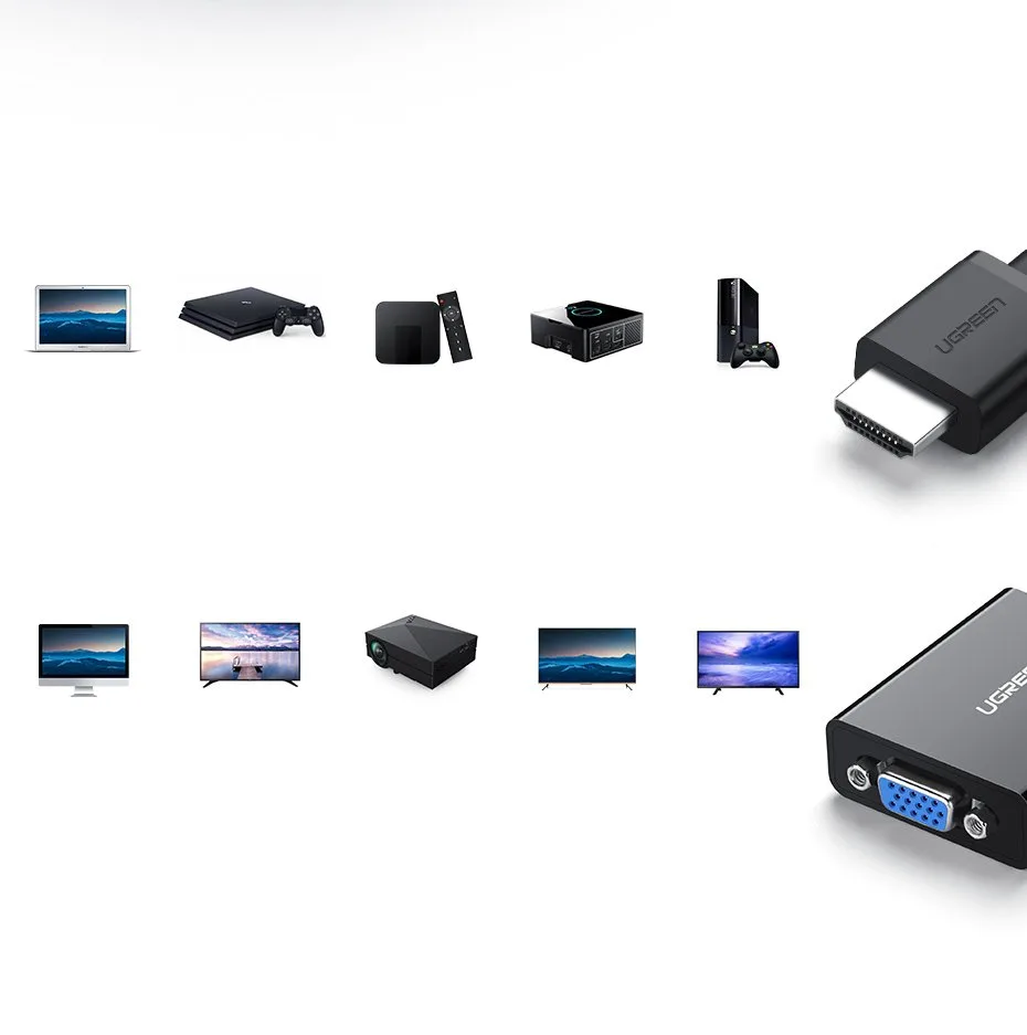 HDMI to VGA adapter with micro USB and 3.5 mm AUX audio jack, black 3