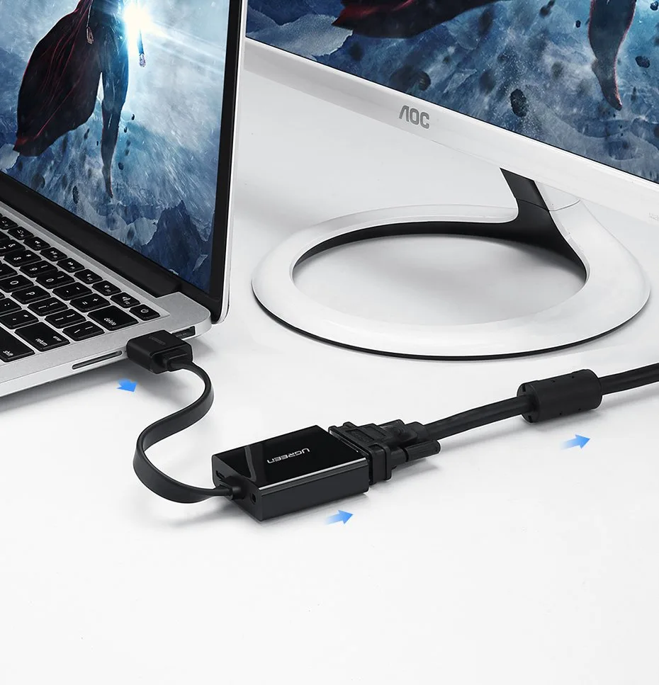 HDMI to VGA adapter with micro USB and 3.5 mm AUX audio jack, black 4