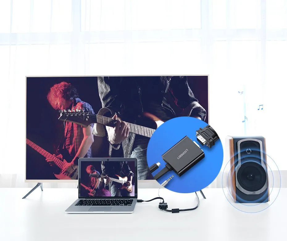 HDMI to VGA adapter with micro USB and 3.5 mm AUX audio jack, black 7