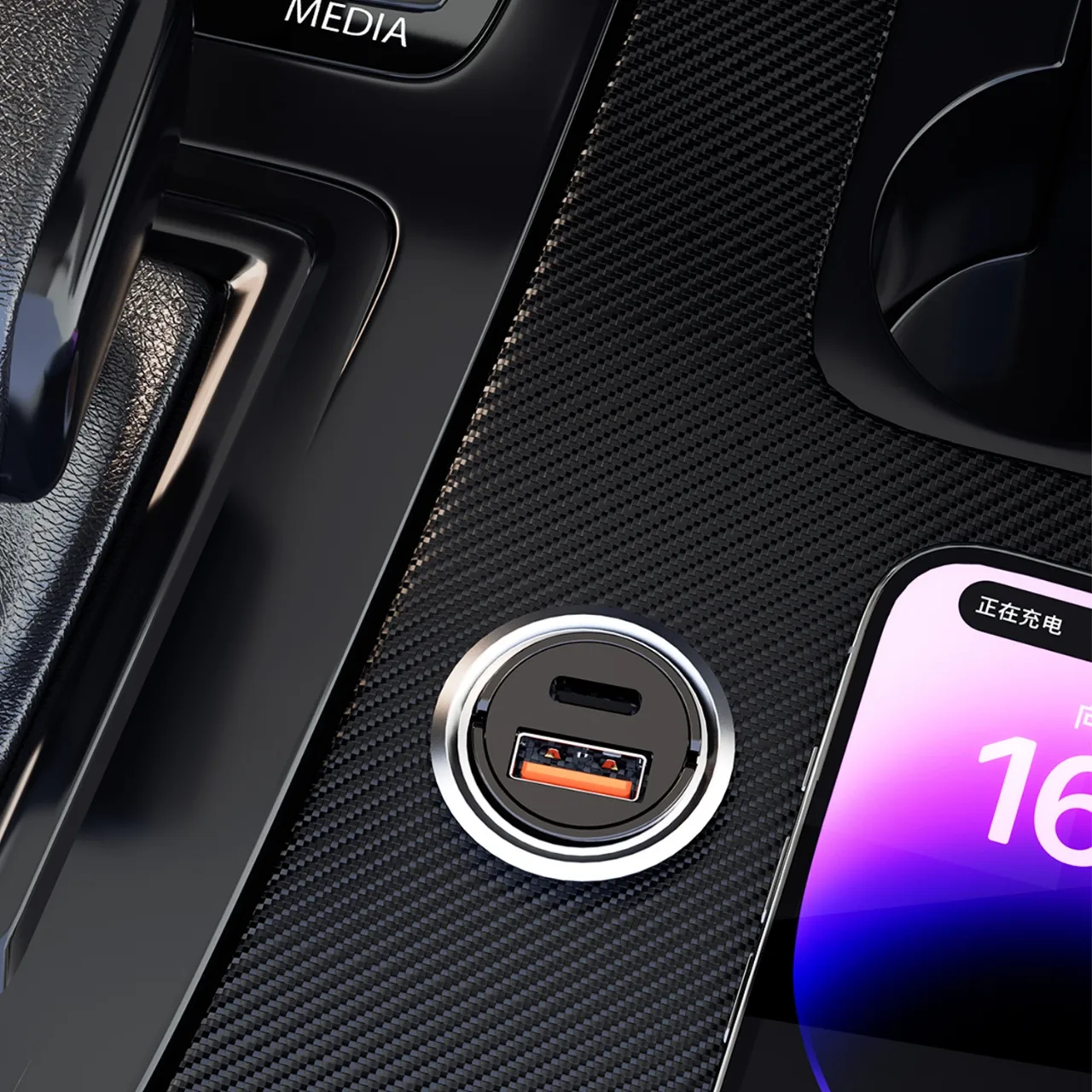 Mini încărcător auto pentru priza brichetei, 48W QC PD, negru 3