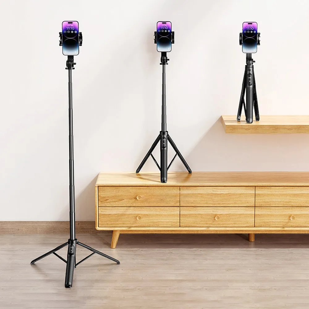 Baston telescopic pentru selfie pentru telefon cu suport și telecomandă Bluetooth, 1,5 m, negru 4