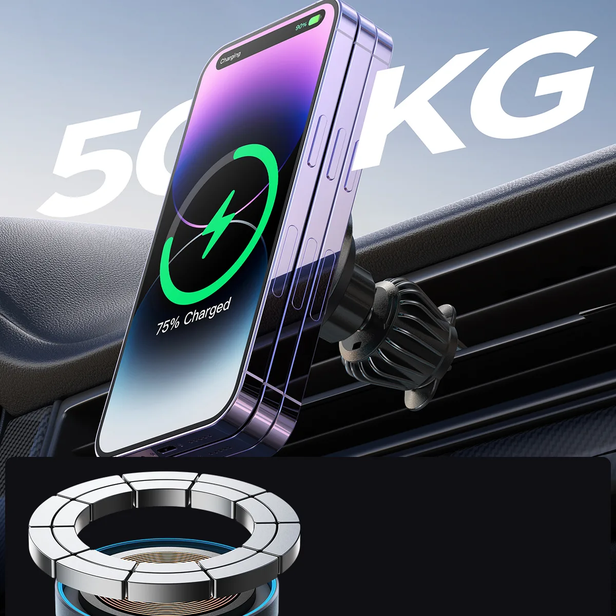 15W Magnetic Car Charger for Ventilation Grille, Black 9