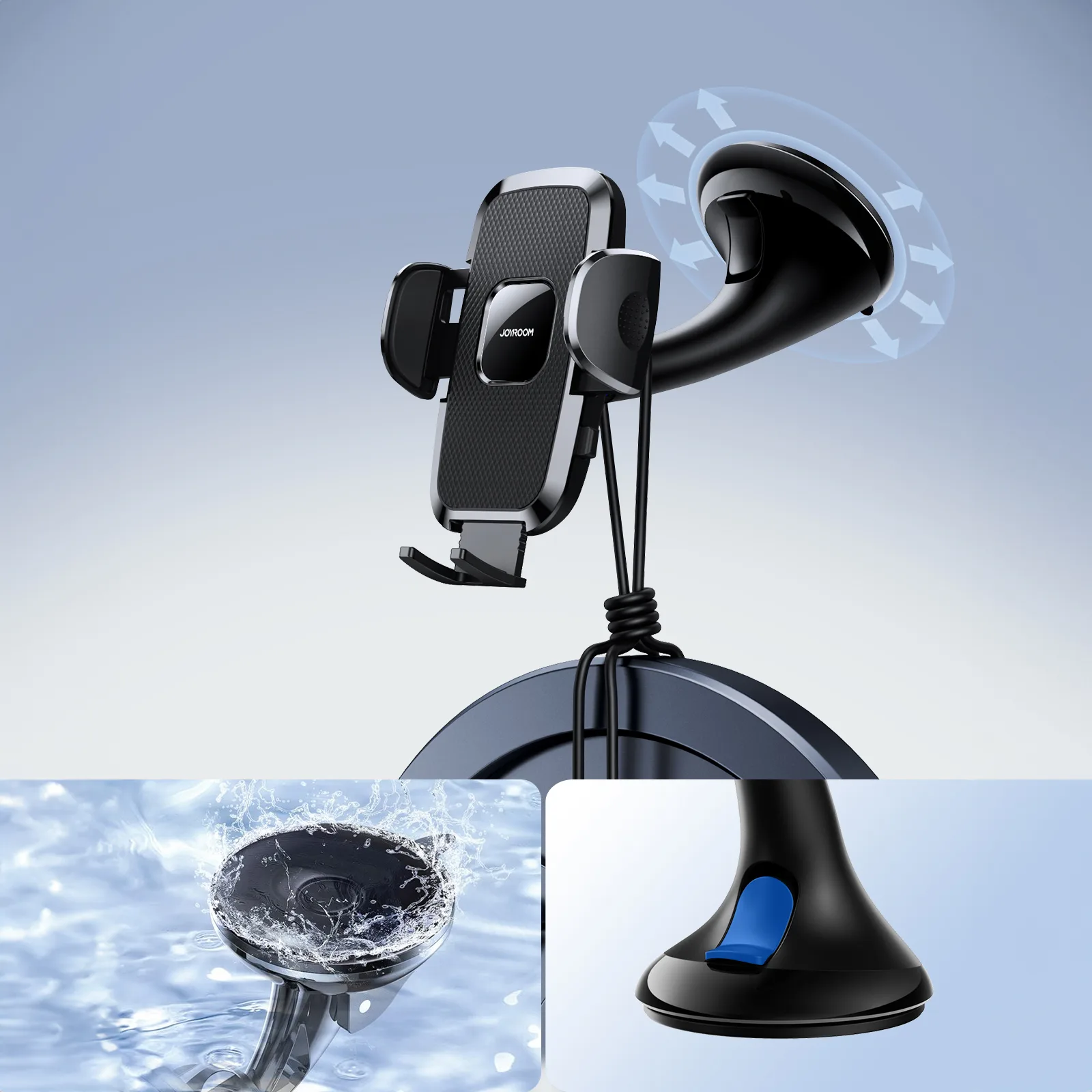 Univerzális mechanikus autós telefon tartó műszerfalra/szélvédőre, fekete 8