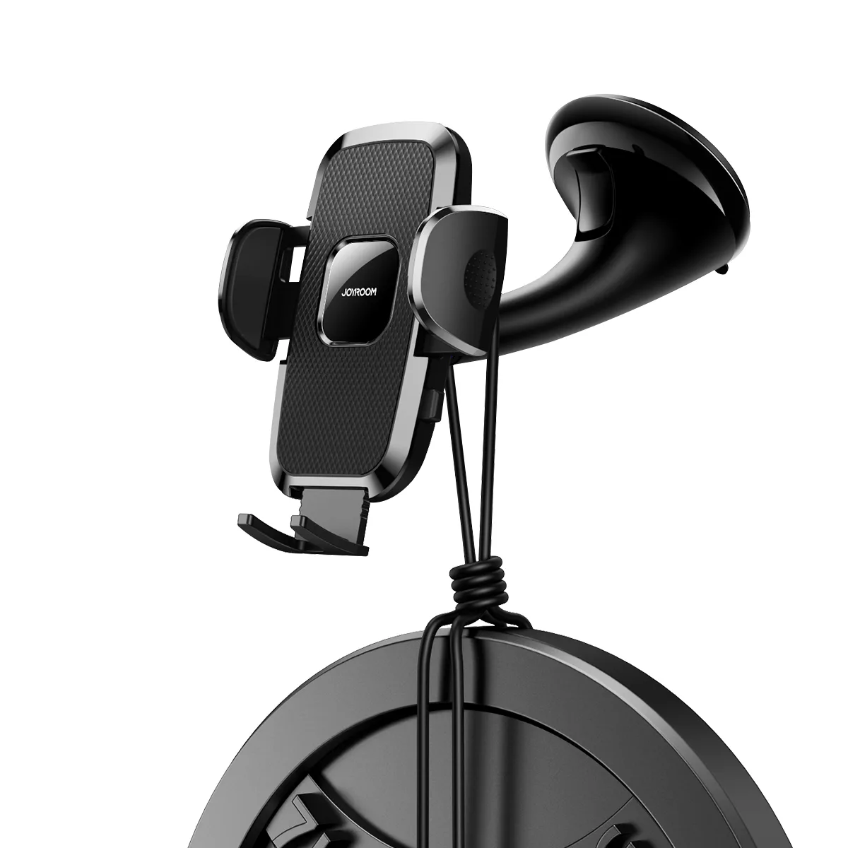 Univerzális mechanikus autós telefon tartó műszerfalra/szélvédőre, fekete 2