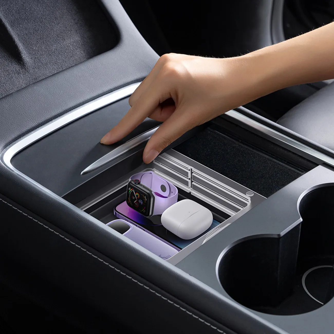 T-Space fiókos rendező a Tesla Model 3 / Y középkonzoljához, szürke 8