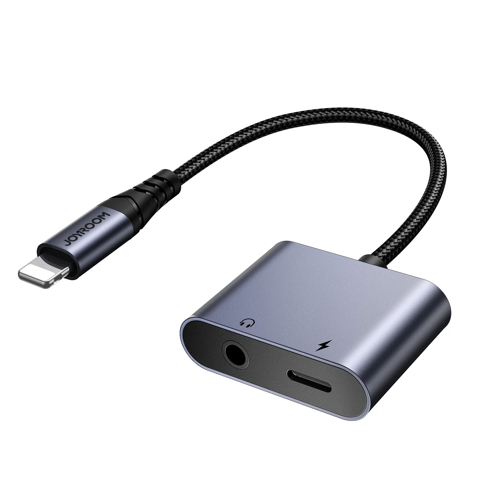 2 az 1-ben adapter iPhone-hoz: Töltő + Lightning–3,5 mm-es mini jack fejhallgató-csatlakozó, fekete