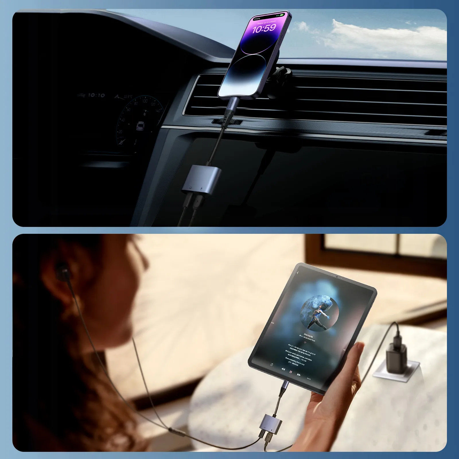 2-u-1 adapter: punjač za iPhone + Lightning priključak za slušalice / 2x Lightning, crna 8