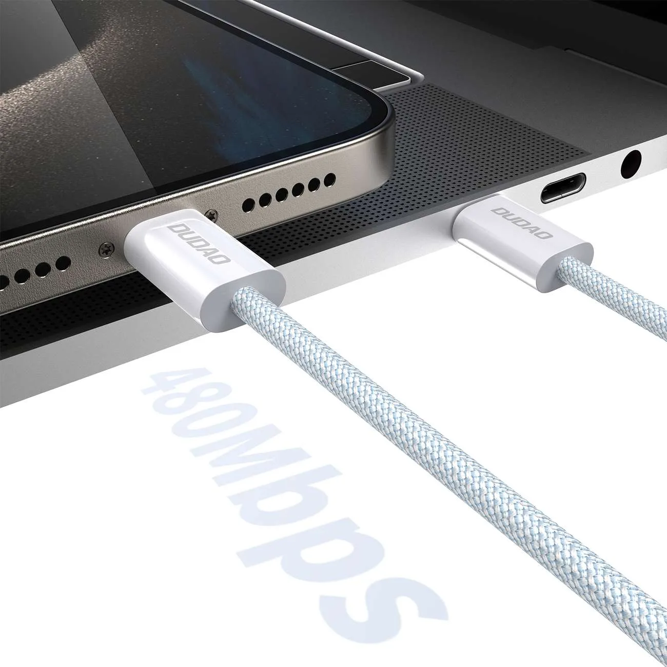 Izdžljiv 1 m USB-C PD 60W kabel pleten od karbonskih vlakana, svijetloplav 3