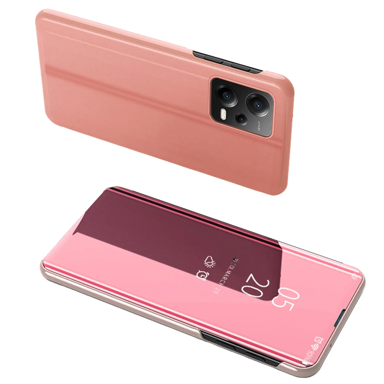 Fényes flip tok Xiaomi Redmi Note 12 5G / Poco X5 Pro 5G Clear View tokhoz, rózsaszín