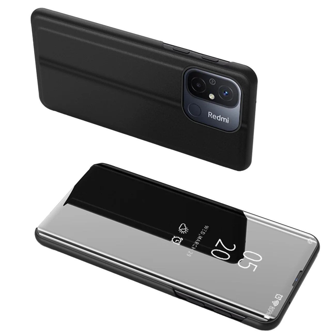 Fényes flip tok Xiaomi Redmi 11A / Poco C55 / Redmi 12C Clear View tok fekete