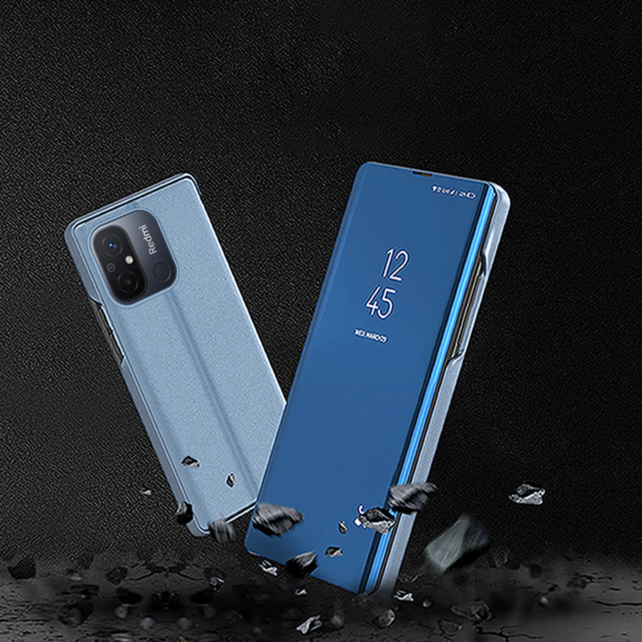 Fényes flip tok Xiaomi Redmi 11A / Poco C55 / Redmi 12C Clear View tok fekete 8