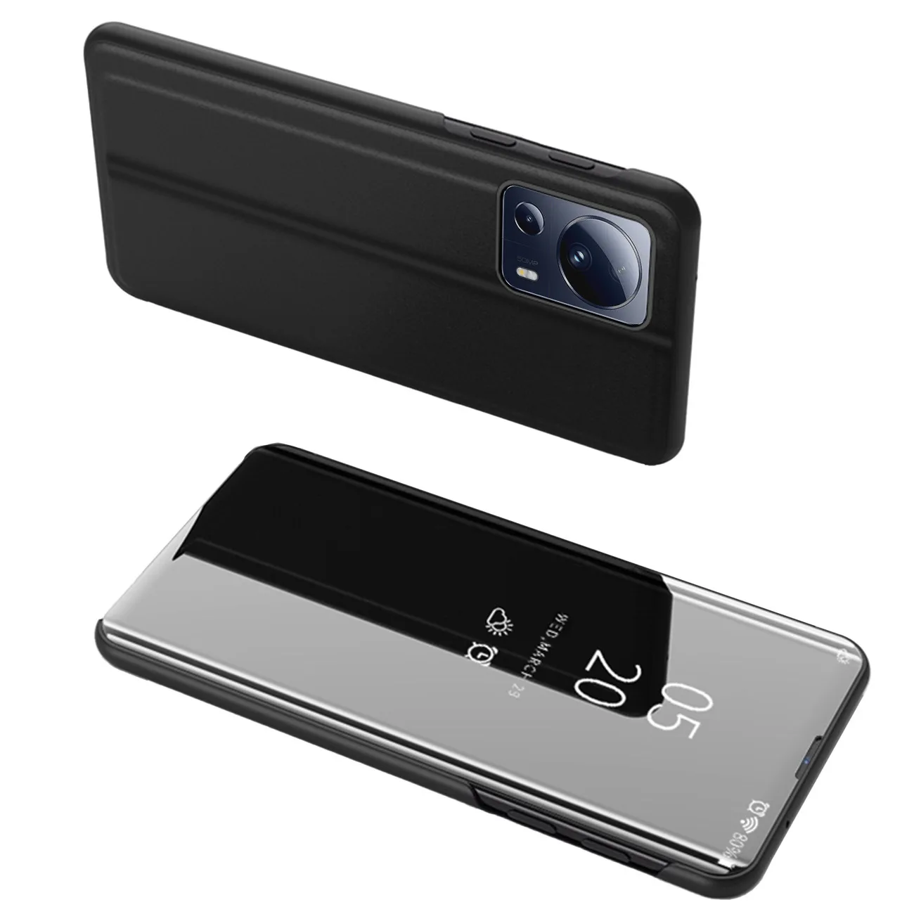 Fényes flip tok Xiaomi 13 Lite Clear View tok fekete