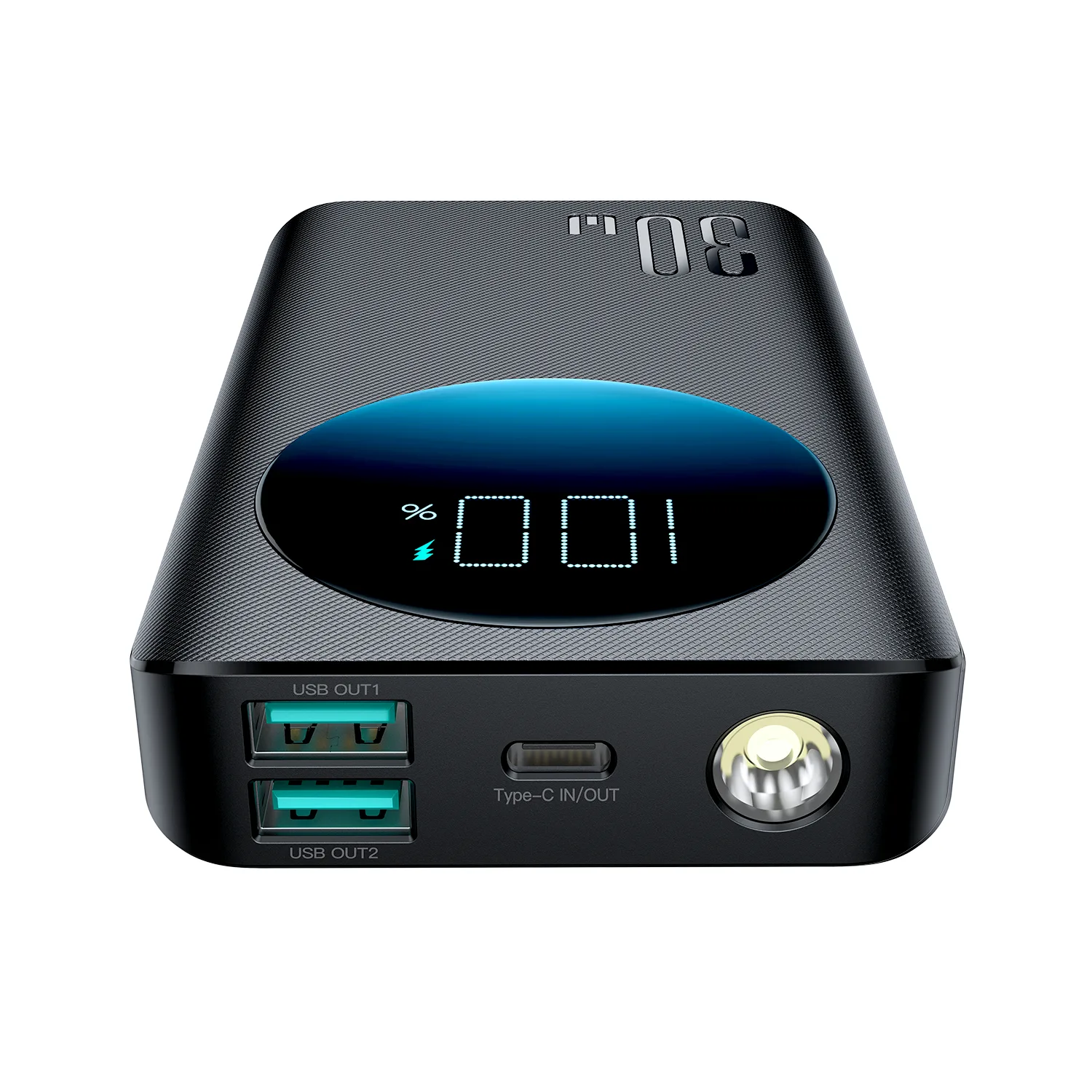 2 az 1-ben Power Bank 10000mAh 30W LED zseblámpa USB USB-C Fekete