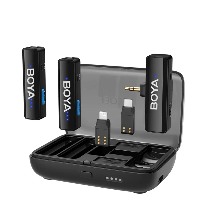 Vezeték nélküli mikrofonkészlet 1000 mAh-s töltőtokkal, 2,4 GHz, USB-C